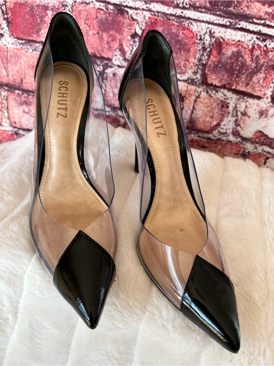 SCHUTZ Shoes - SCHUTZ Cendi Transparent Clear & Black Patent Leather Pointed Toe Pumps